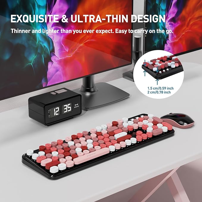 FOPETT Wireless Keyboard and Mouse Combo, 105 Keys Full-Sized 2.4 GHz Round Keycap Colorful Keyboards, USB Receiver Plug and Play, for Windows, Mac, PC, Laptop, Desktop (Blackcolorful)-DeskLoop Office
