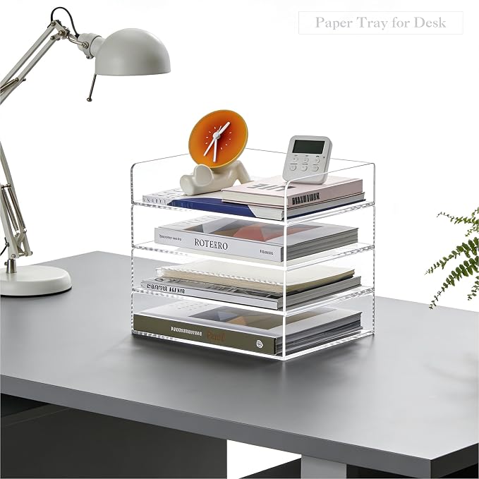 HeZone 4 Tier Paper Organizer for Desk, Acrylic Paper Tray, Office File - Image 2