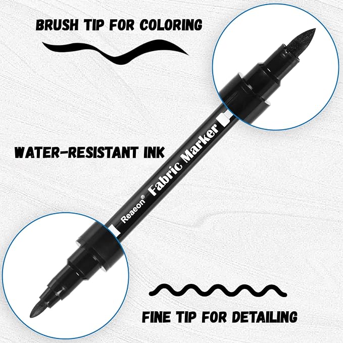 Reaeon Black Fabric Markers, Dual Tip Fabric Paint Markers, Permanent Fabric - Image 2