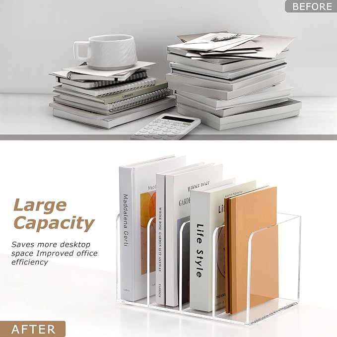 SANRUI Acrylic Magazine Holder Desk Organizer Workspace Sorters，Clear Bookend - Image 8