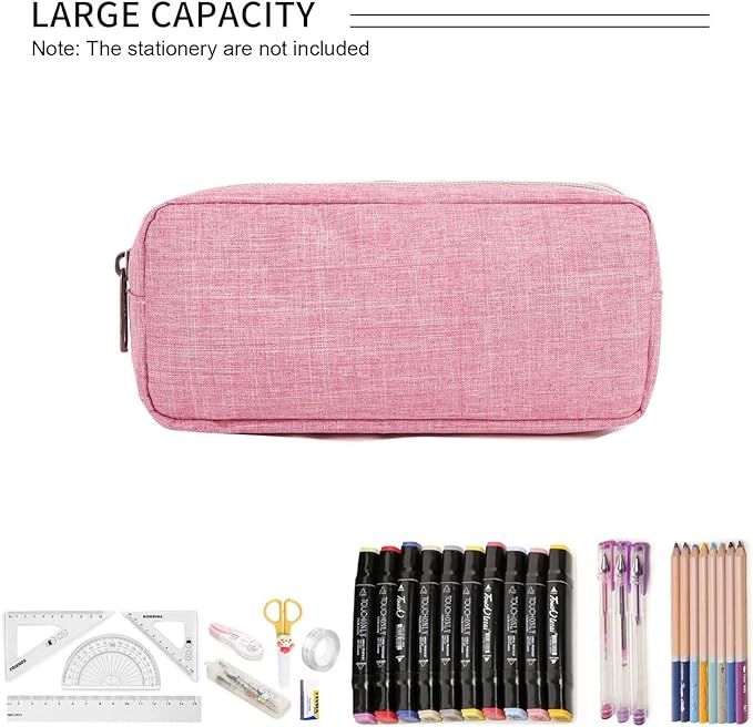 Della Gao Small Pencil Case Large Capacity Pencil Pouch Marker Pen Bag Coin Pouch Office Stationery Organizer (Pink)-DeskLoop Office