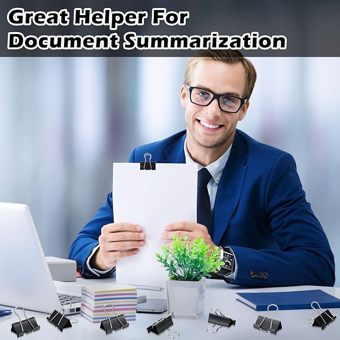 Yexiya 300 Pcs Medium Binder Clips Paper Med Clips Office Supplies Paper Clamps for Teachers Students School Office Business Paperwork Supplies (Black, 1.25 Inch)-DeskLoop Office