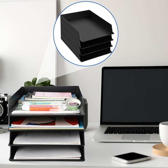 Wenqik 6 Pcs Stackable Paper Trays Rectangular Plastic Desk Holder Desktop - Image 5