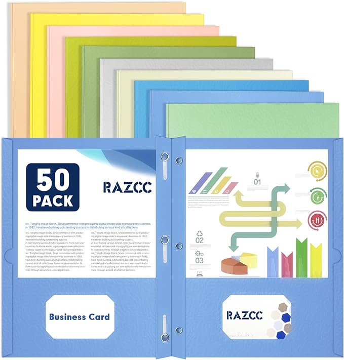 Two Pocket Folders, RAZCC 50 Pack Two Pocket Folders by RAZCC