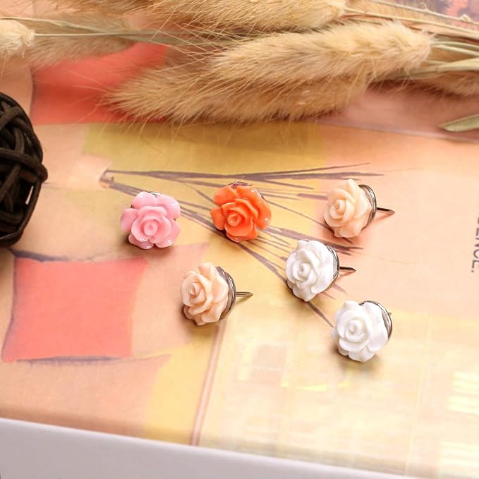 30 Pieces Rose Flower Pushpins Flower Thumb Tacks Decorative Floret Push Pins - Image 3