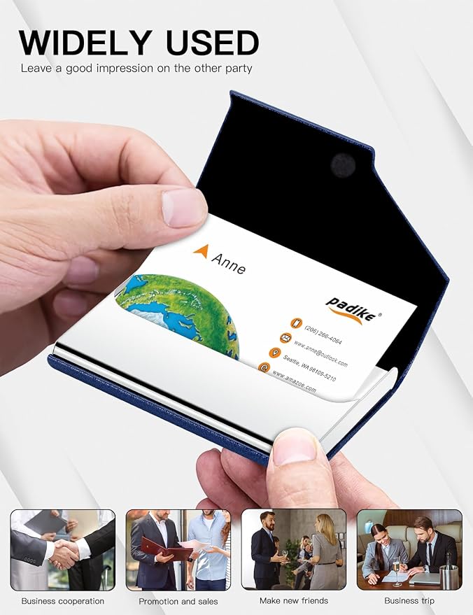 Padike Business Card Holder, Leather Business Card Case Pocket Card Holders - Image 5