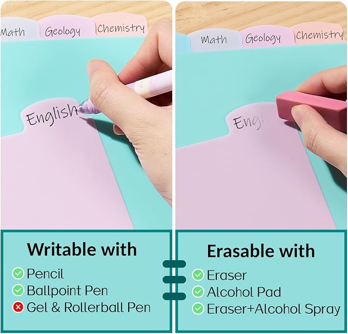 Sooez 8 Tabs Long-Lasting Plastic Write & Erase Large Tabs Dividers - Image 4