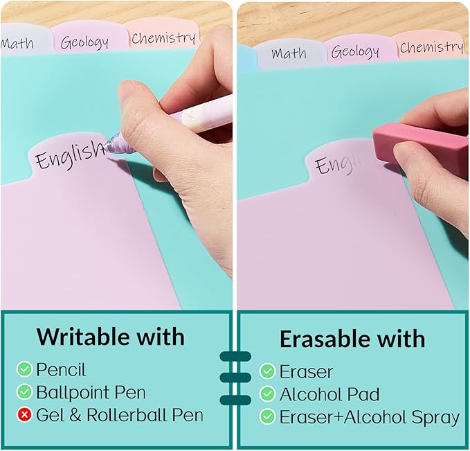Sooez 8 Tabs Long-Lasting Plastic Write & Erase Large Tabs Dividers - Image 4
