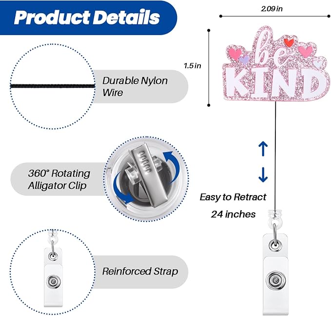 Be Kind Funny Nurse Badge Reel, Cute Heart Retractable ID Badge Holder - Image 3