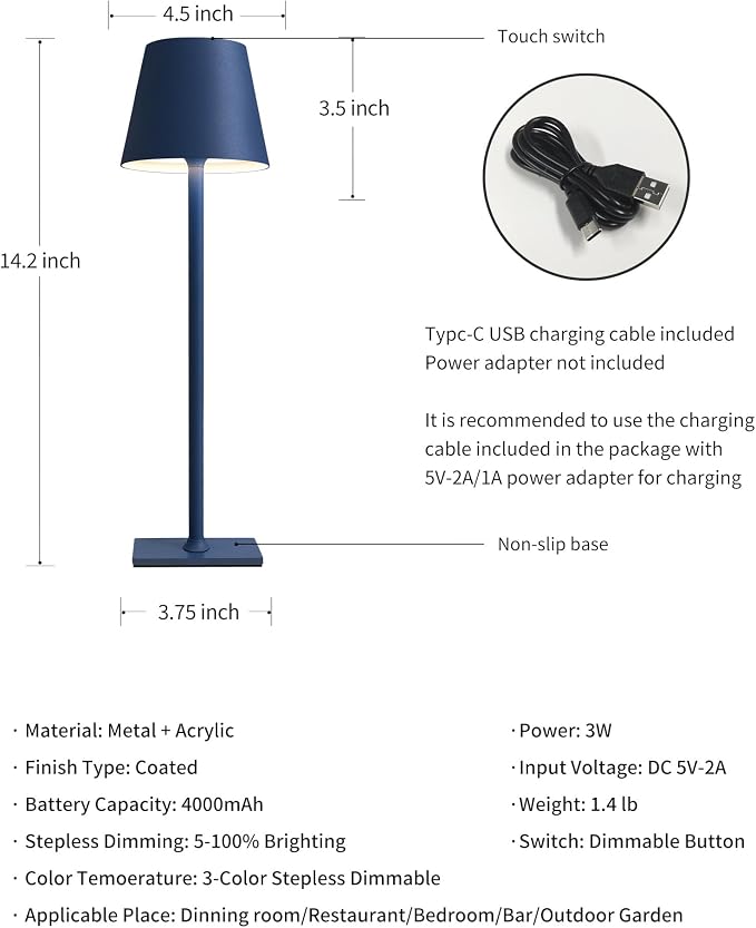 KDG 2 Pack Cordless Table Lamp, Portable LED Desk Lamp, 4000mAh Battery Operated - Image 5