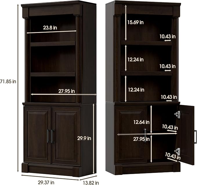 72" Roman Column Bookcase with Double Door Cabinet, 5 Tiers Tall Bookshelf - Image 2