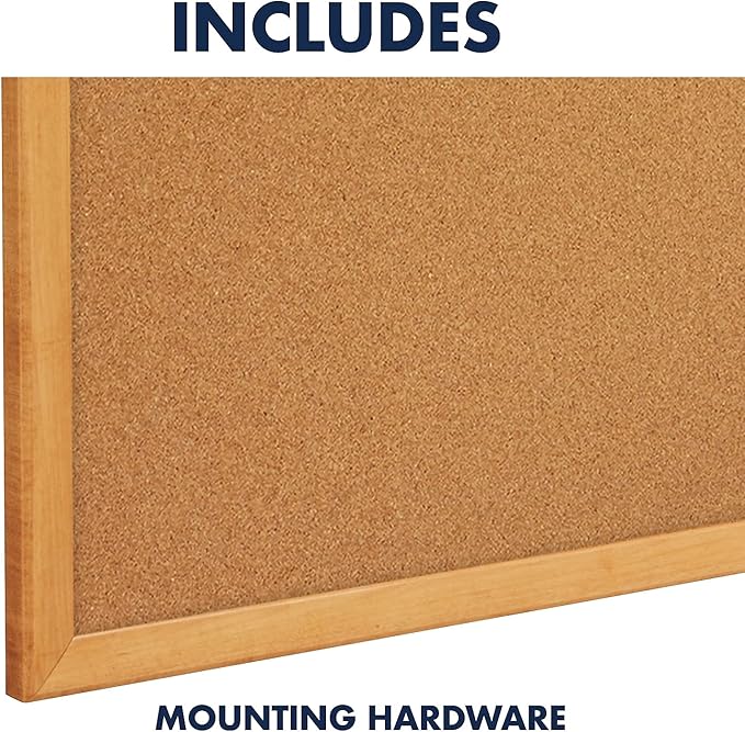 Quartet Cork Board, Bulletin Board, 3' x 1' Corkboard, Oak Finish Frame (300)-DeskLoop Office