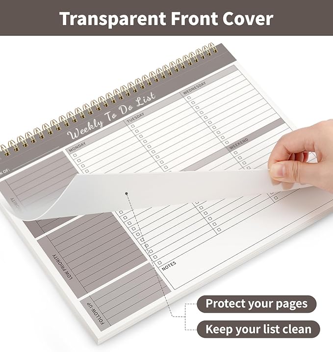 Weekly To Do List Notepad, 52 Undated Sheets （8.5"×11") Duplex-printed Weekly Planner Notepad For Work Home School Office Desk Accessories Supplies & Goal Setting Tasks - Brown-DeskLoop Office