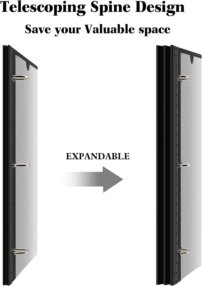 INFUN Telescoping 3 Ring Binder -4PCS-Black, Flexible Round Binder - Image 2