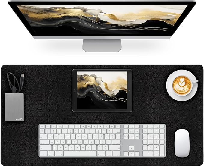 Leather Desk Pad Mat, Non-Slip Black Desk Mat, Large Mouse Pad by Meetcolor