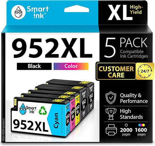 Smart Ink Compatible Ink Cartridges Replacement for HP952XL 952 XL 2 Black and Cyan/Magenta/Yellow (5 Combo Pack) to use with HP OfficeJet Pro 8710 7740 8720 8715 8210 8703 OfficeJet 8702 Printers-DeskLoop Office