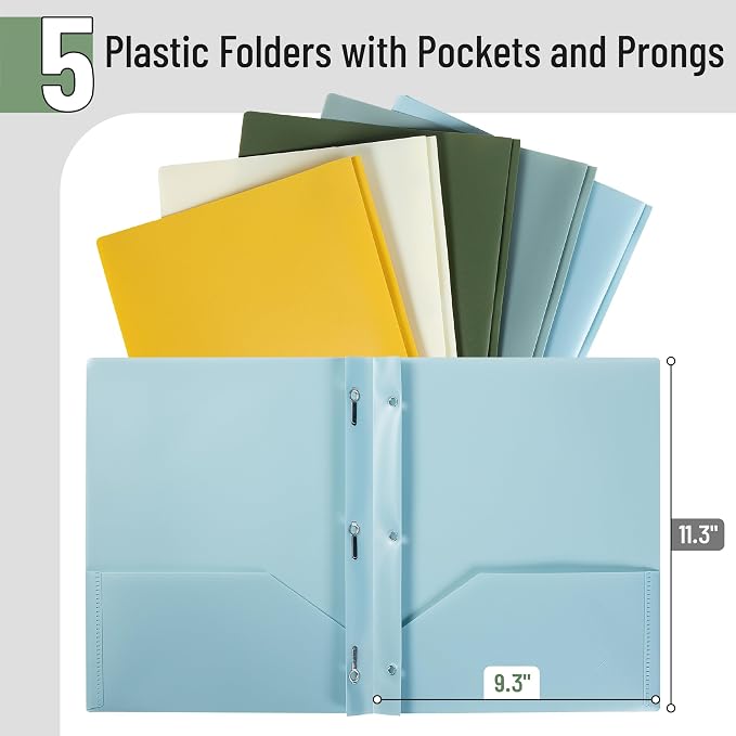 Mr. Pen- Plastic Folders with Pockets and Prongs, 5 Pack, Letter Size | - Image 2