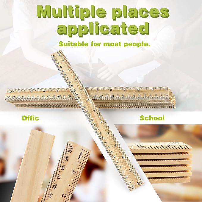 ZZTX 3 Pack Wooden Ruler 12 Inch Rulers Bulk Wood Measuring Ruler - Image 3