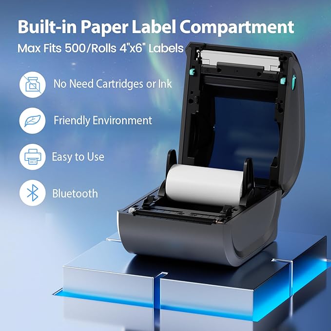 Bluetooth Thermal Label Printer 4x6 - D520BT Thermal Shipping Label Printer for Small Business, Wireless Label Printer with Built-in Label Holder, Compatible with USPS, Shopify-DeskLoop Office