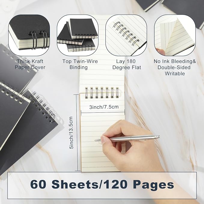 Tenceur 150 Pcs Pocket Notebook Small 3x5 Inch Black Spiral Notepads Mini Top - Image 2