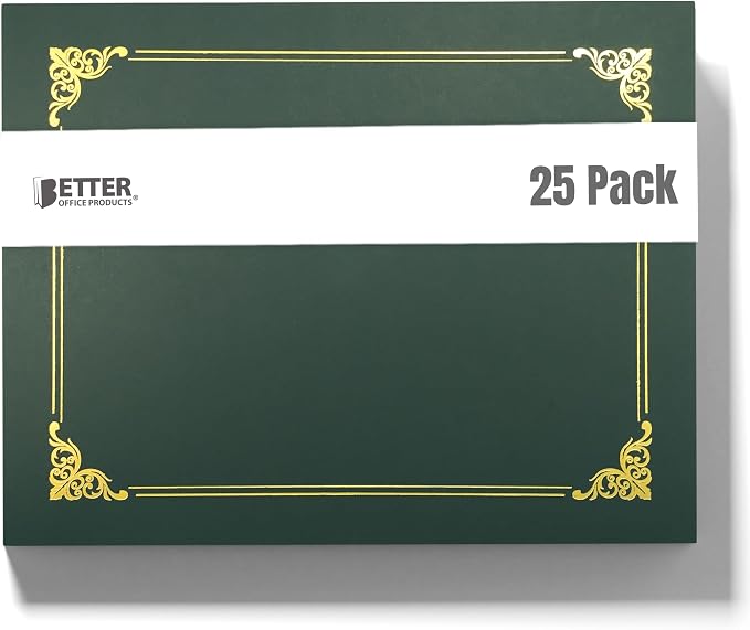 Better Office Products 25 Pack Green Certificate Holders, Diploma Holders by BetterOfficeProducts