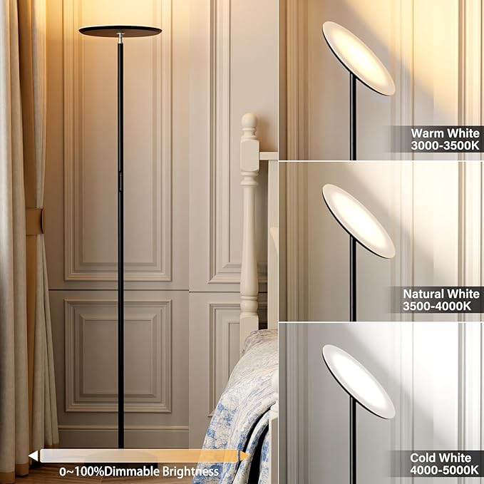 LED Floor Lamp with Remote, 36W/3000-5000K,Touch Control, Fully Dimmable, Adjustable Brightness, 69 in, Black(Remote is Packaged in The Base)