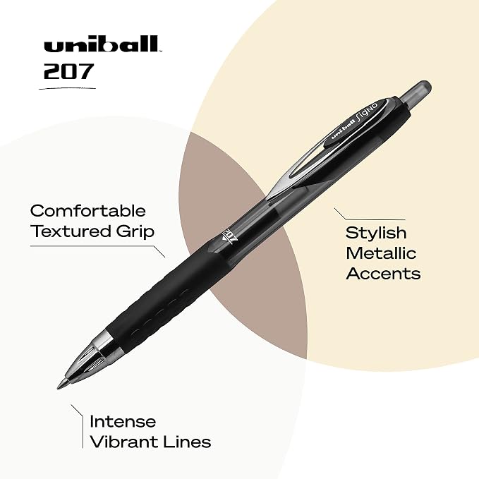 uni-ball Signo 207 Gel Pen, 0.7mm Medium Black, Smooth Writing - Image 3