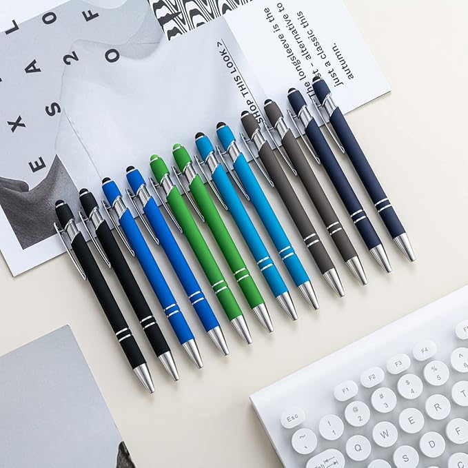 PASISIBICK 12 Pieces Ballpoint Pen with Stylus Tip, 2 in 1 Stylus Stylish Pen, Premium Metal Stylus Pen for Touch Screens, Black Ink, 1.0 mm Medium Point.(Pack of 12)-DeskLoop Office