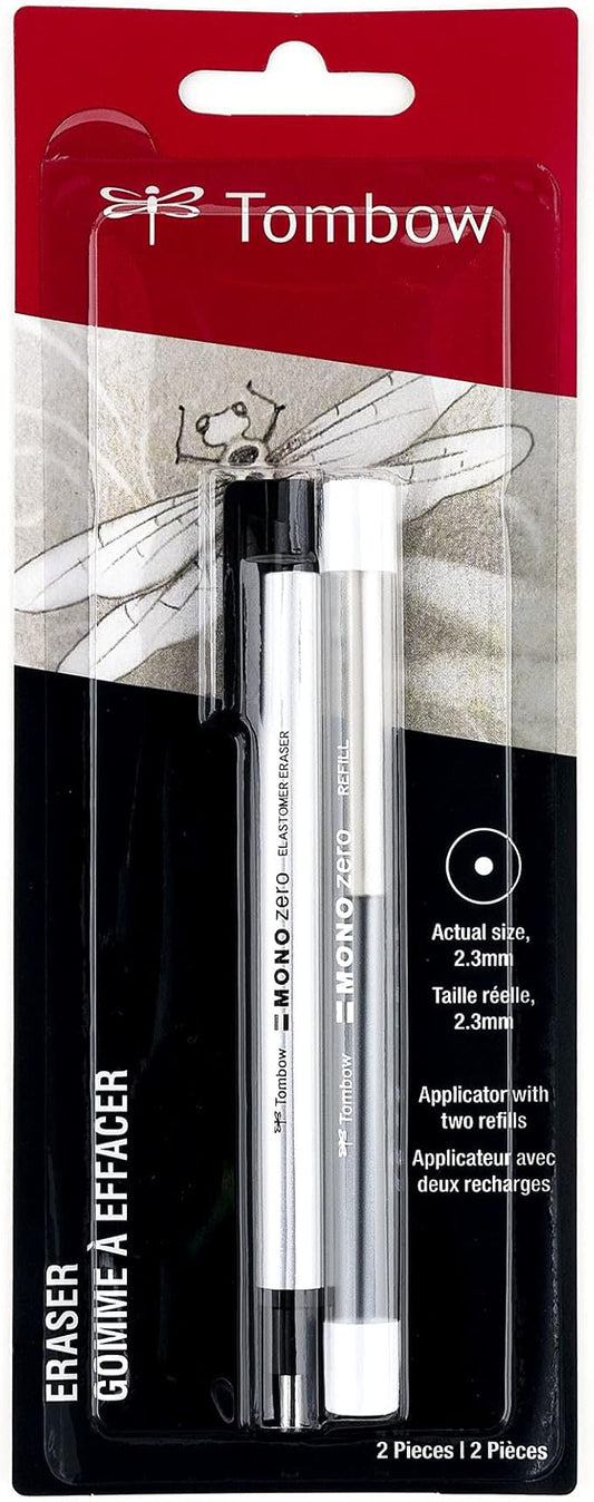 Tombow 57315 Mono Zero Eraser and Refill Value Pack, Round 2.3mm. Precision Tip Pen-Style Eraser with Refill