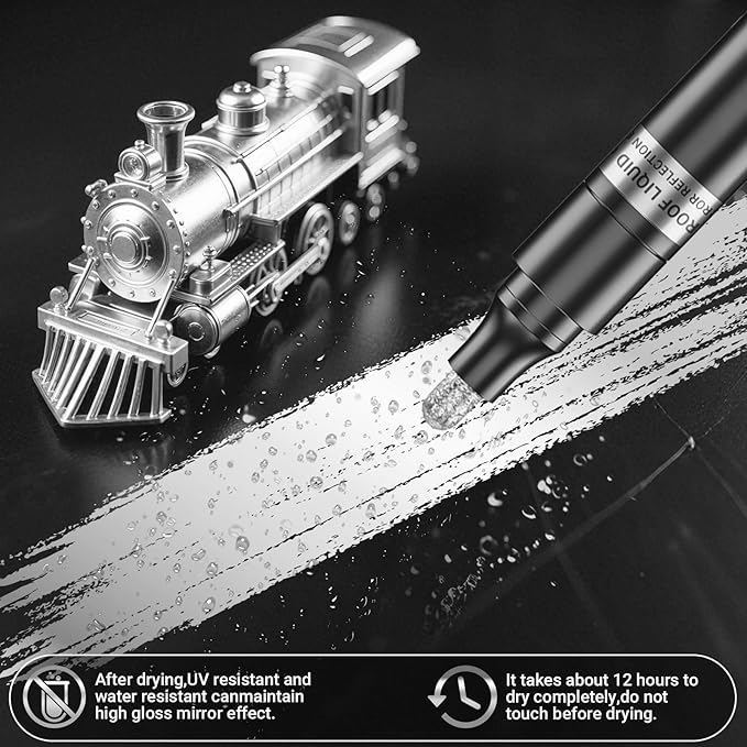 3Pcs Silver Liquid Mirror Chrome Markers, Permanent Reflective Metallic Chrome Paint Pen, High Gloss Car DIY Model Painting, Touch Up Repair Kit for Plastic Metal Glass Resins-DeskLoop Office