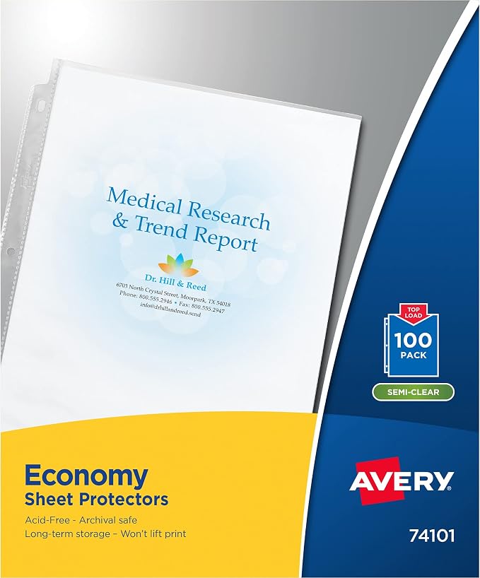 Avery Semi-Clear Economy Sheet Protectors, Top Load, 100 Document Protectors by Avery
