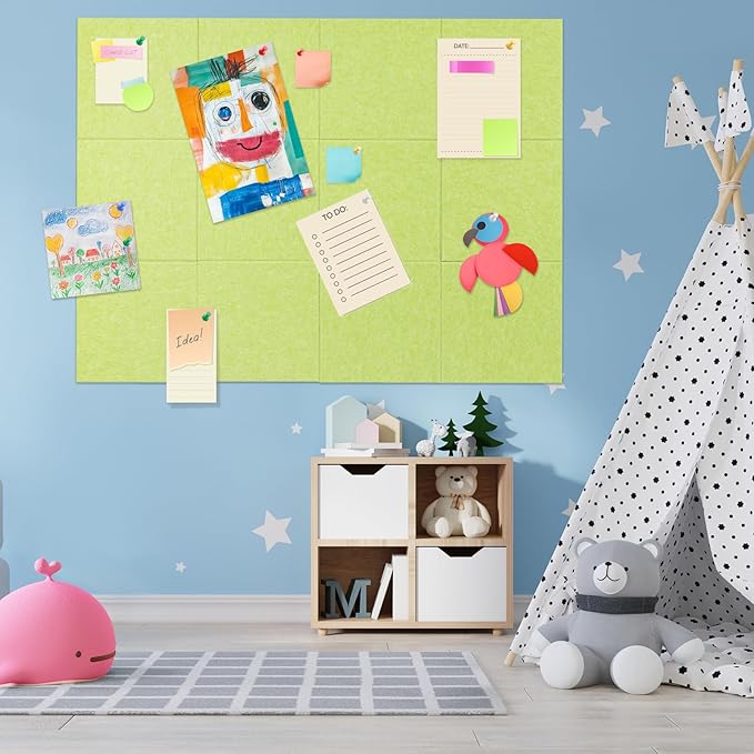 Large Cork Board Alternative, 12 Pack Felt Board with Safe Removable Adhesive Tabs Felt Wall Tiles, Large Cork Boards for Walls, Cork Board for Home Office, Pin Boards for Walls, Green-DeskLoop Office