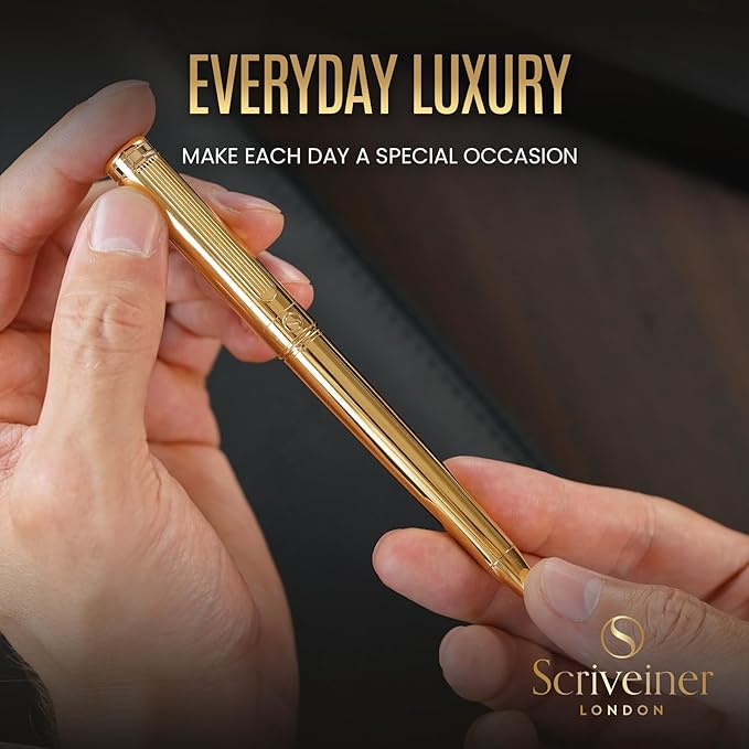 Scriveiner Gold Ballpoint Pen - Stunning Luxury Pen, Real Gold Plating, Schmidt Black Refill, Best Ball Pen Gift Set for Men & Women, Professional Executive Office, Nice Fancy Designer Pens-DeskLoop Office