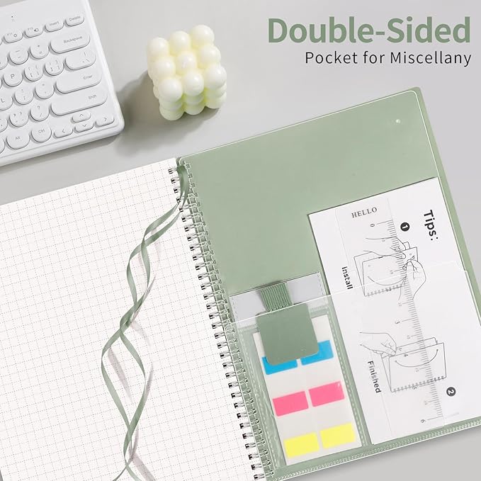 AHGXG Graph Paper Notebook - Spiral Notebook 8.5" x 11", A4 Large Graph Notebook, 100 gsm Thick Grid Paper, Waterproof Plastic Cover Journals for School Writing Engineering Math, Sage Green-DeskLoop Office