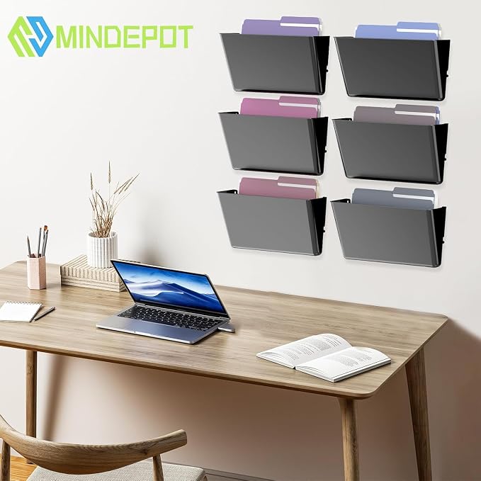 MINDEPOT 5 Pockets Acrylic Wall File Organizer, Plastic Hanging Wall File Holder - Image 3