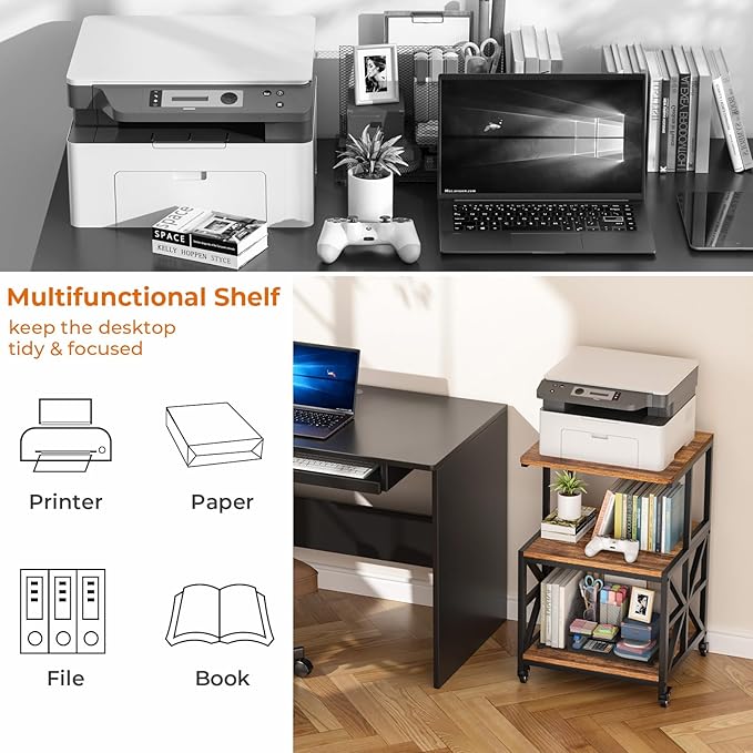 GreenForest Printer Stand with Lockable Wheels, Heavy Duty Printer Table | - Image 6