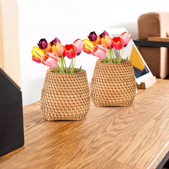 Hacaroa Set of 2 Rattan Pencil Holder - Image 7