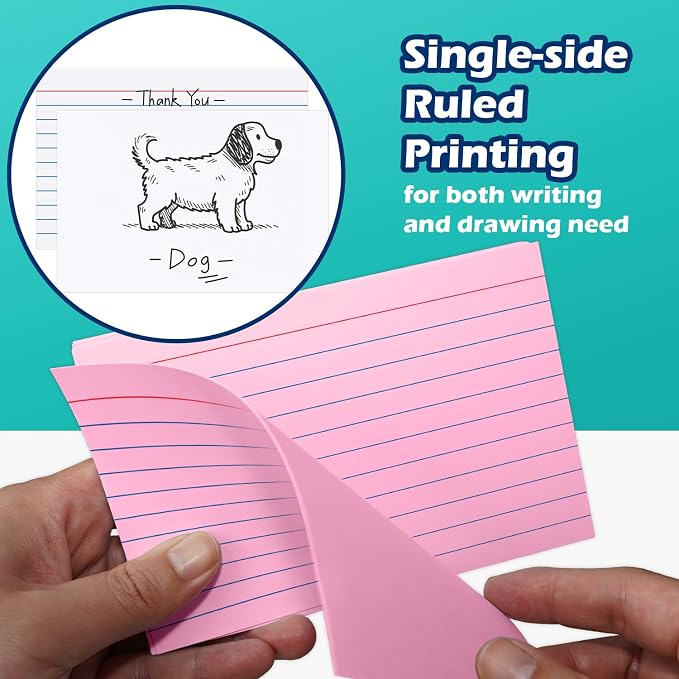 Pink Index Cards 4x6 Lined Ruled Flash Note Cards 100 Count, 220 GSM Heavy - Image 3