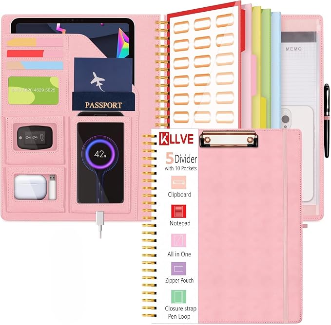 Pink Foldable Spiral Clipboard Folio by KLLVE