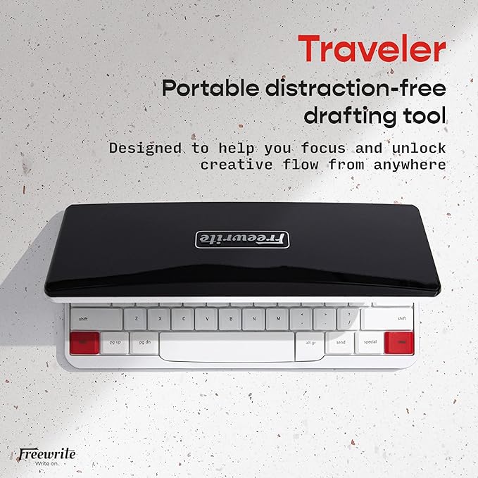 Freewrite Traveler | Lightweight and Portable Typewriter with E Ink Digital Screen for Distraction-Free Drafting | Word Processor with Wifi Cloud Sync and Long Battery Life for Writers on the Move-DeskLoop Office