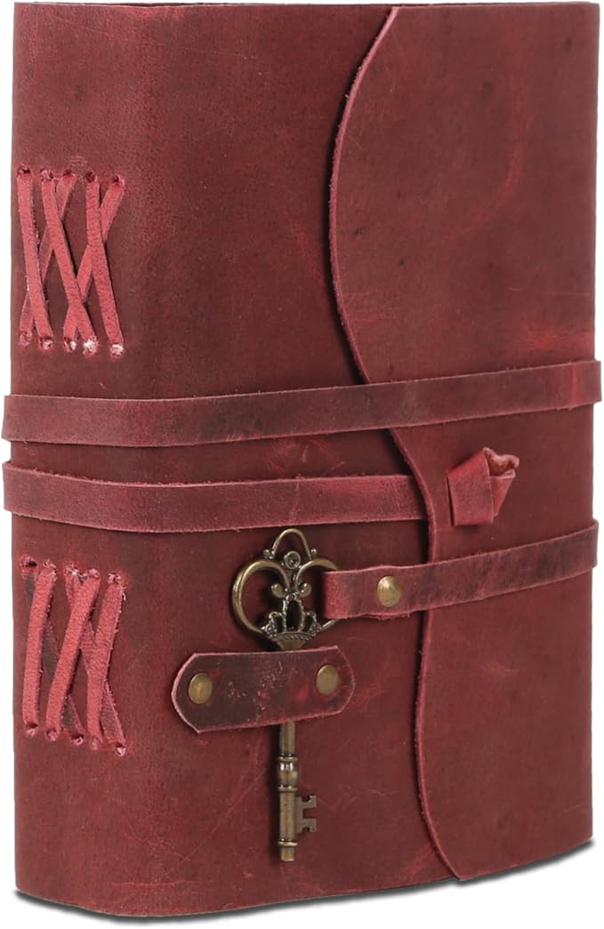 Leather Journal with Unlined Deckle Edge Paper 8x6 inch and Vintage Key | - Image 4