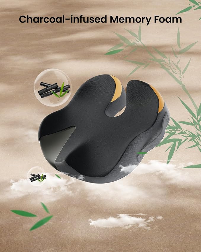 ProtoArc Seat Cushion, Office Chair Cushion for Sciatica, Coccyx Cushion, Ergonomic Memory Foam Seat Cushion for Car, Home, Pressure Relief Pad for Hip, Tailbone, All Day Comfort - Black&Gray-DeskLoop Office