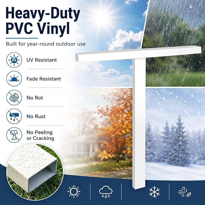 Sintuff Heavy Duty White Vinyl Mailbox Post Sleeve T-Shape Mailbox Stand Mount - Image 6