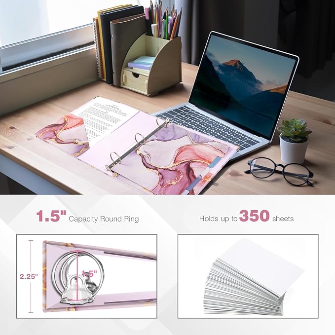 Ospelelf 3 Ring Binder 1.5 Inch, File Folder Labels, Paper Marble Binders - Image 2
