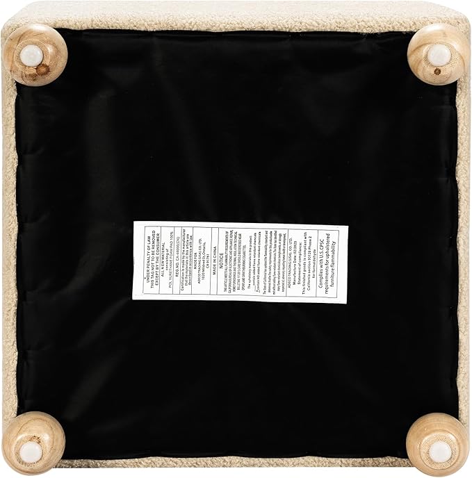 Adeco 17 Inch Soft Oatmeal Cube Ottoman Storage, Teddy Velvet Chair Foot Stools, Upholstered Vanity Stool with Hinged Lid, Solid Round Wood Legs-DeskLoop Office