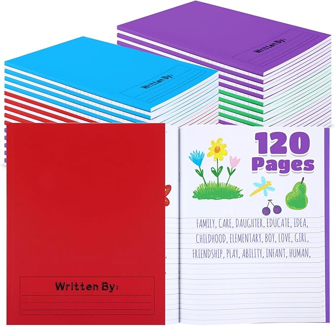 Henoyso 12 Pcs 120 Pages Primary Composition Notebooks K-2 9 3/4 x 7 1/2 Inch Journals Primary Journals Blank Books for Kids to Write Stories Kindergarten (Red,Green,Blue,Purple)-DeskLoop Office