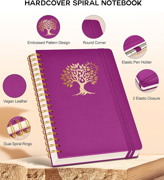 Large Spiral Notebook Journal for Women Men - 300 Numbered Lined Pages, College Ruled,B5 Hardcover Spiral Bound Notebook for School, Work, Note Taking, Writing, Leather Spiral Journal 7"x10"-DeskLoop Office