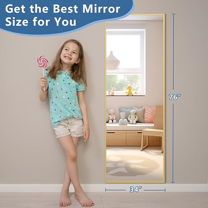 Full Length Mirror, 56"x18" Gold Floor Mirror with Stand, Rectangle Standing Mirror for Living Room Bedroom Cloakroom Gym, Thin Aluminum Frame, Tempered Glass-DeskLoop Office