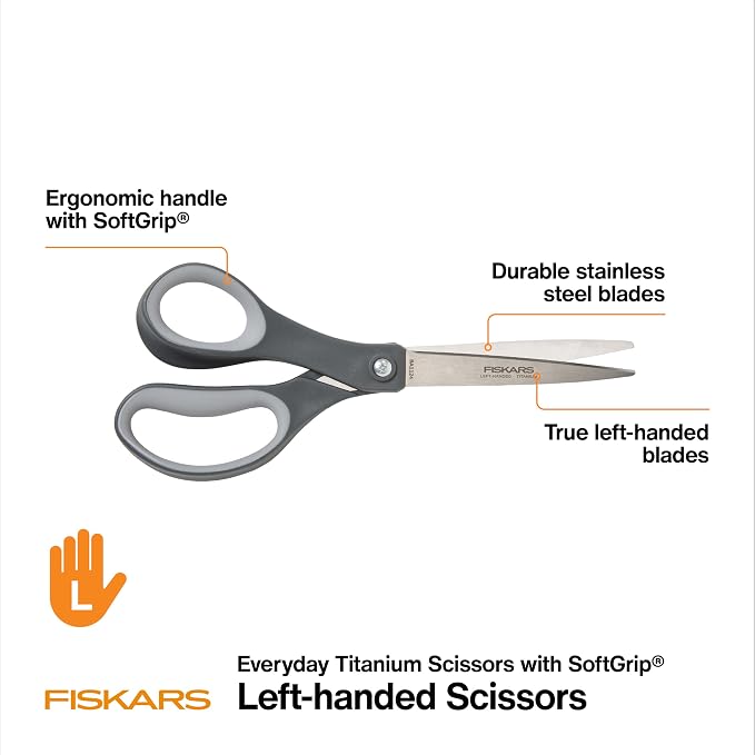 Fiskars 8” Left-Handed Titanium Scissors, SoftGrip Handle - Image 3