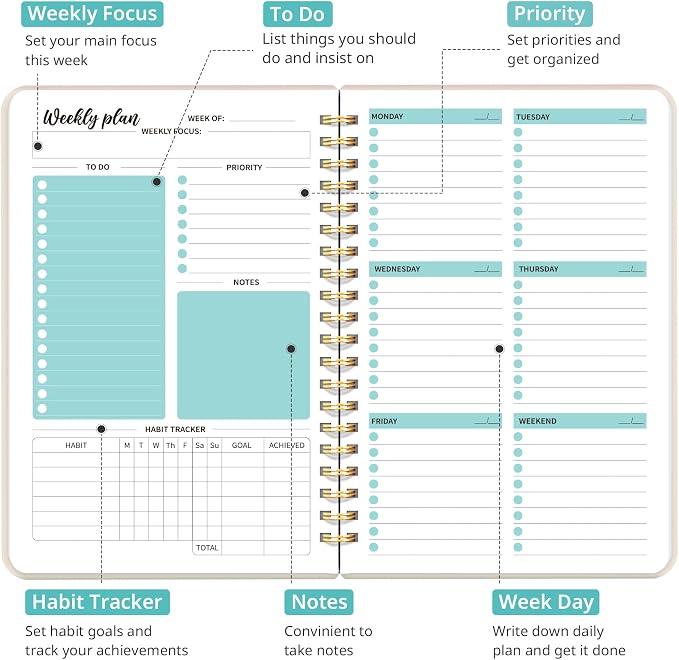 Taja Undated Weekly Planner, Weekly To Do List Notebook - Image 2
